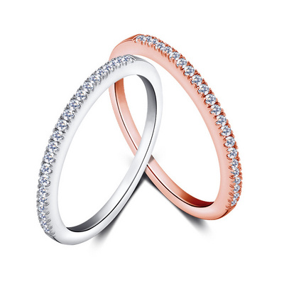 RC1047 Rose Gold Plated S925 Sterling Silver Eternity Ring Single Row Clear Cz Stacking Engagement Wedding Rings