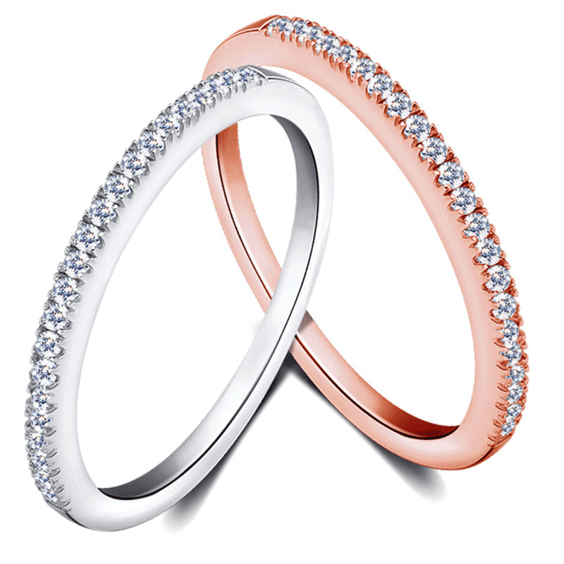 RC1047 Rose Gold Plated S925 Sterling Silver Eternity Ring Single Row Clear Cz Stacking Engagement Wedding Rings