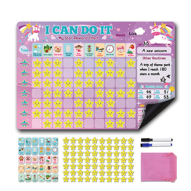 Kids Reward Stickers Magnetic Reward Chart Wall Stickers for child Calendar Fridge Magnets Dry Erase Board Home Weekly Planner