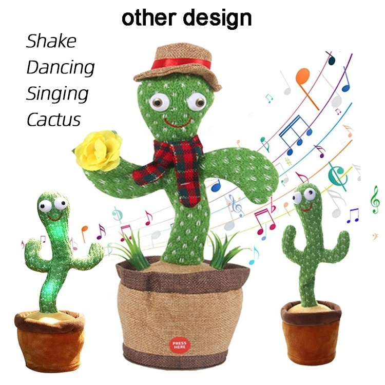 Electronic shake funny talk-back dancing cactus toy with 120 songs recording usb charging repeat arabic plush Christmas toys