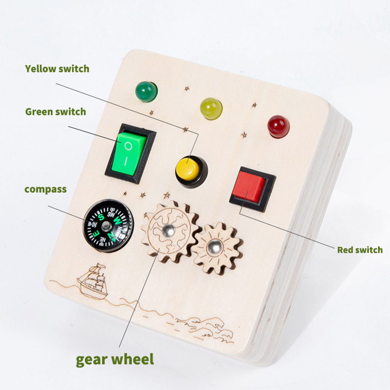 2023 new jouets speelgoed montessori materials pre school educational toys for wooden led busy board with 8 led light switches