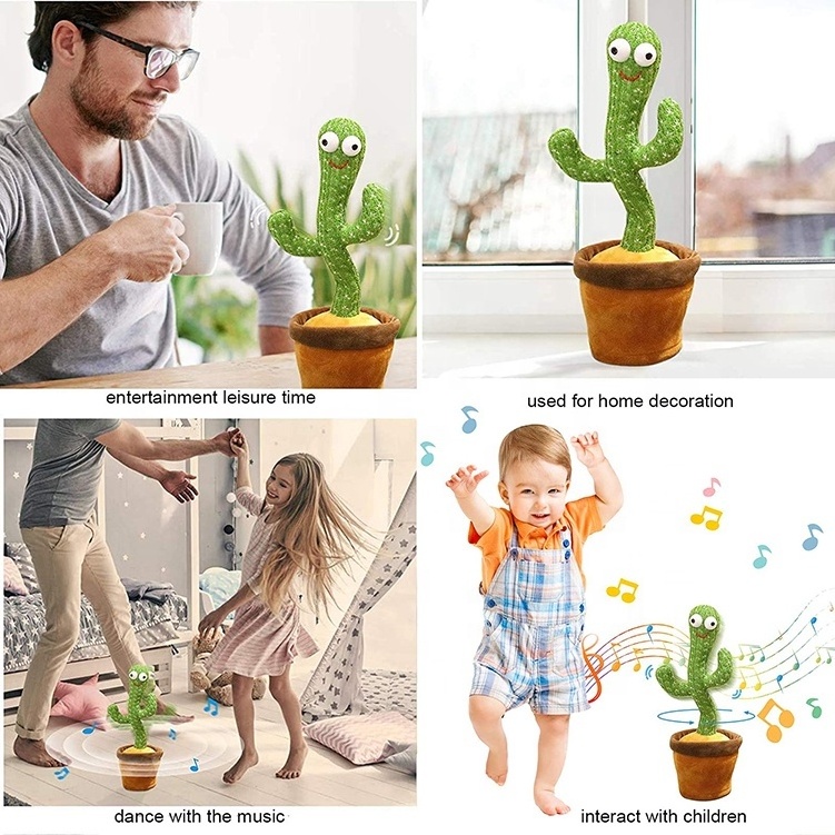 Electronic shake funny talk-back dancing cactus toy with 120 songs recording usb charging repeat arabic plush Christmas toys