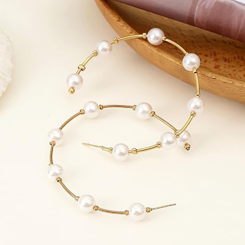 Fake Pearl Hoop Earrings for Women Fashion Hypoallergenic Girls Pearl Earrings Drop Dangle Earrings Jewelry Gifts