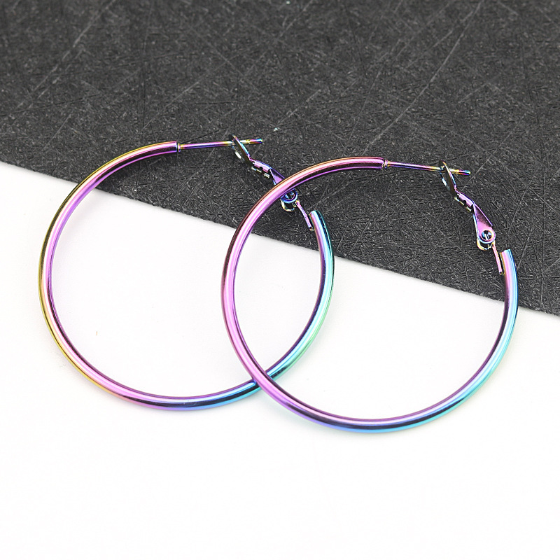 PVD Plated 316 Surgical Stainless Steel Hoop Earrings 2mm Wide Water Resistant Stainless Steel Hoops in 30mm to 80mm Diameter