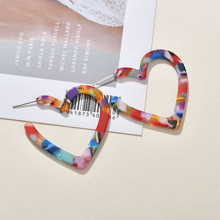 Fashion Jewelry 38mm Acrylic Lucite Love Heart  Earrings Open Heart Hoop with Stainless Steel Stud Earrings for Women