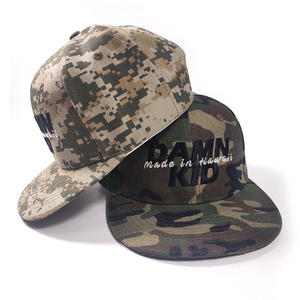 Wholesale United States 6 panel camo embroidery fun flip up brim logo Acrylic sports cap for men vendor custom snapback hats