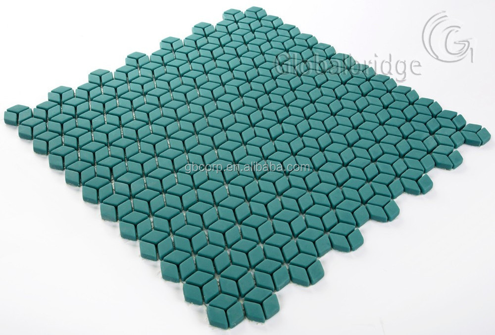 Matte Rhombus Wholesale OEM&ODM Beautiful Art Enamel Green Powder Glass Tile Mosaic Mural Pattern