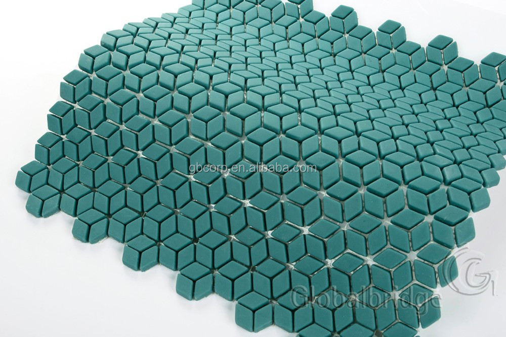 Matte Rhombus Wholesale OEM&ODM Beautiful Art Enamel Green Powder Glass Tile Mosaic Mural Pattern