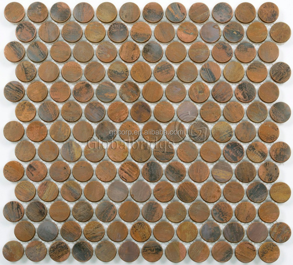 round Copper Tile Mosaic Parquet Featured Metal Backsplash with Fashion Design