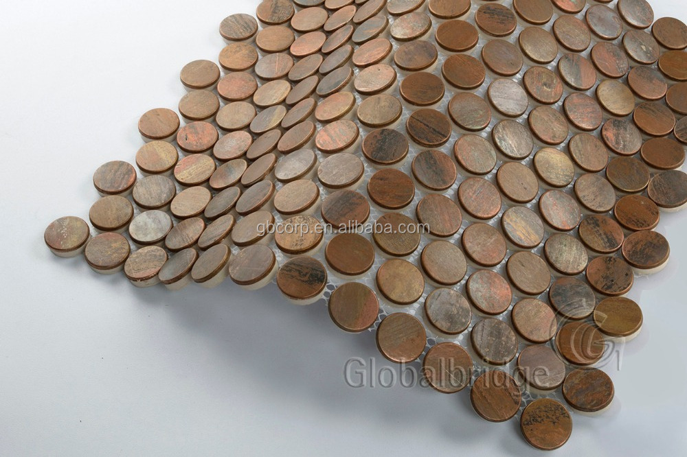 round Copper Tile Mosaic Parquet Featured Metal Backsplash with Fashion Design