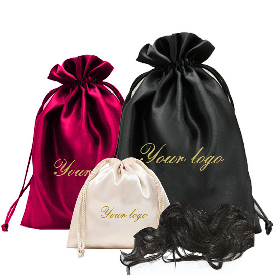 Wholesale Drawstring Bag Packaging Large Custom With Logo For Wig Hair Hanger Bundles Package Pouch Silk Wigs Satin Dust Bags