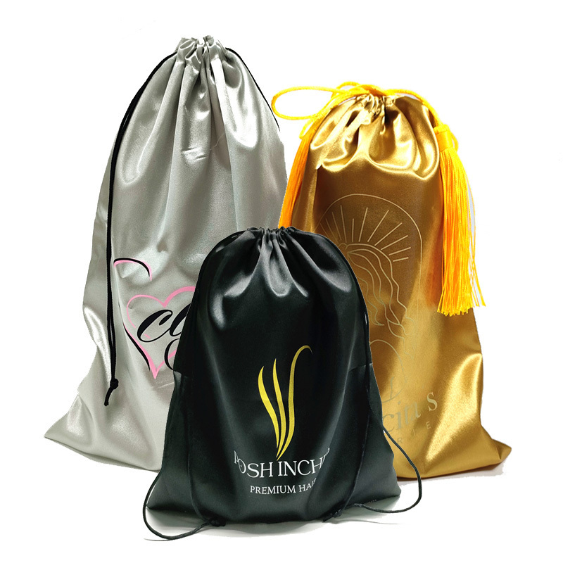 Wholesale Drawstring Bag Packaging Large Custom With Logo For Wig Hair Hanger Bundles Package Pouch Silk Wigs Satin Dust Bags