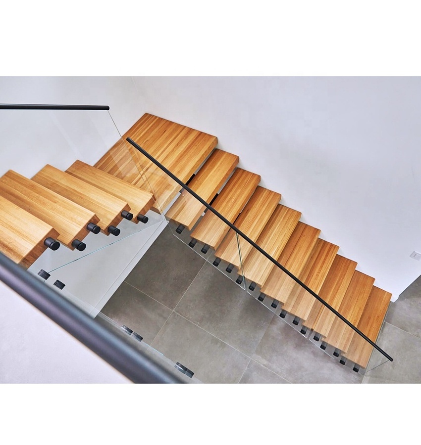 Residential Steel Stair Modern Smart Led Step Open Riser L Shape Staircase Design Smart Step Tread Floating Staircase