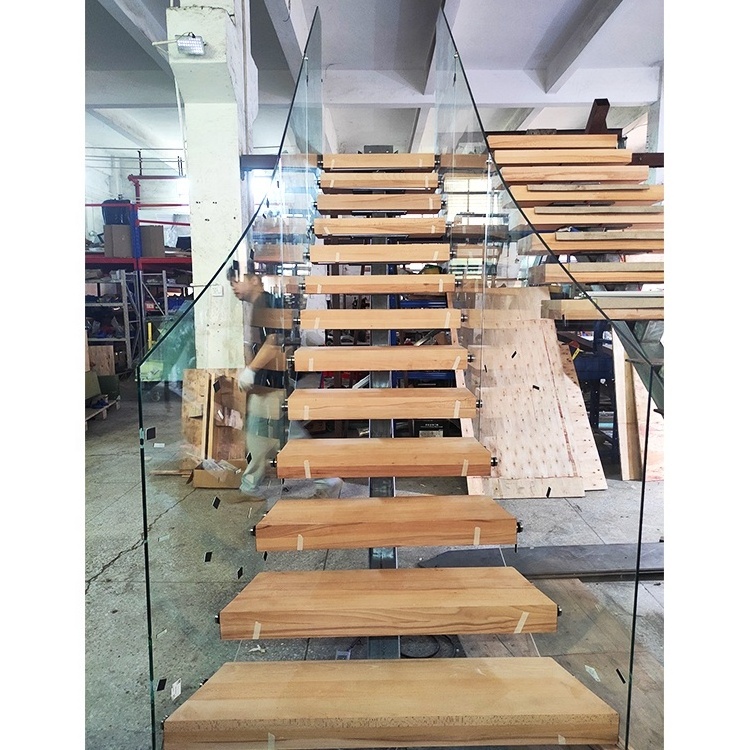 USA Canada Building Standard Metal Straight Escalier Steel Spine Beam Staircase Floating Design Solid Wood Smart With Laminated