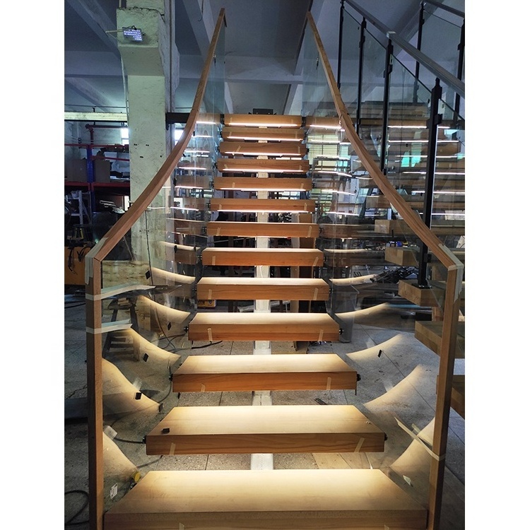 USA Canada Building Standard Metal Straight Escalier Steel Spine Beam Staircase Floating Design Solid Wood Smart With Laminated