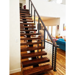 Factory Hot Sale Residential Indoor Single Metal Wood Tread Straight Stairs Mono Stringer Staircase Factory Direct Price