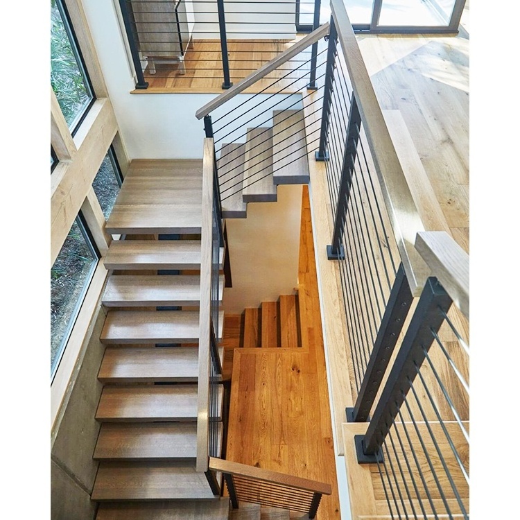 China Professional Customized Solid Wood Stair Tread Handrail Bracket Interior Mono Stringer  Staircase