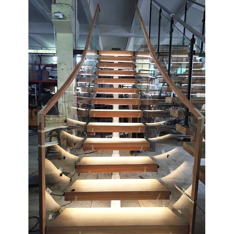 USA Canada Building Standard Metal Straight Escalier Steel Spine Beam Staircase Floating Design Solid Wood Smart With Laminated