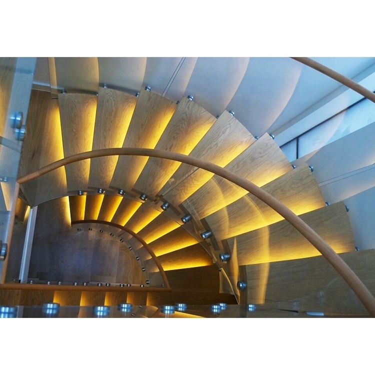 Led Floating Staircase Design Prefabricated House Straight Steel Stair Round Glass Stair Spiral Rise System Curved Staircase