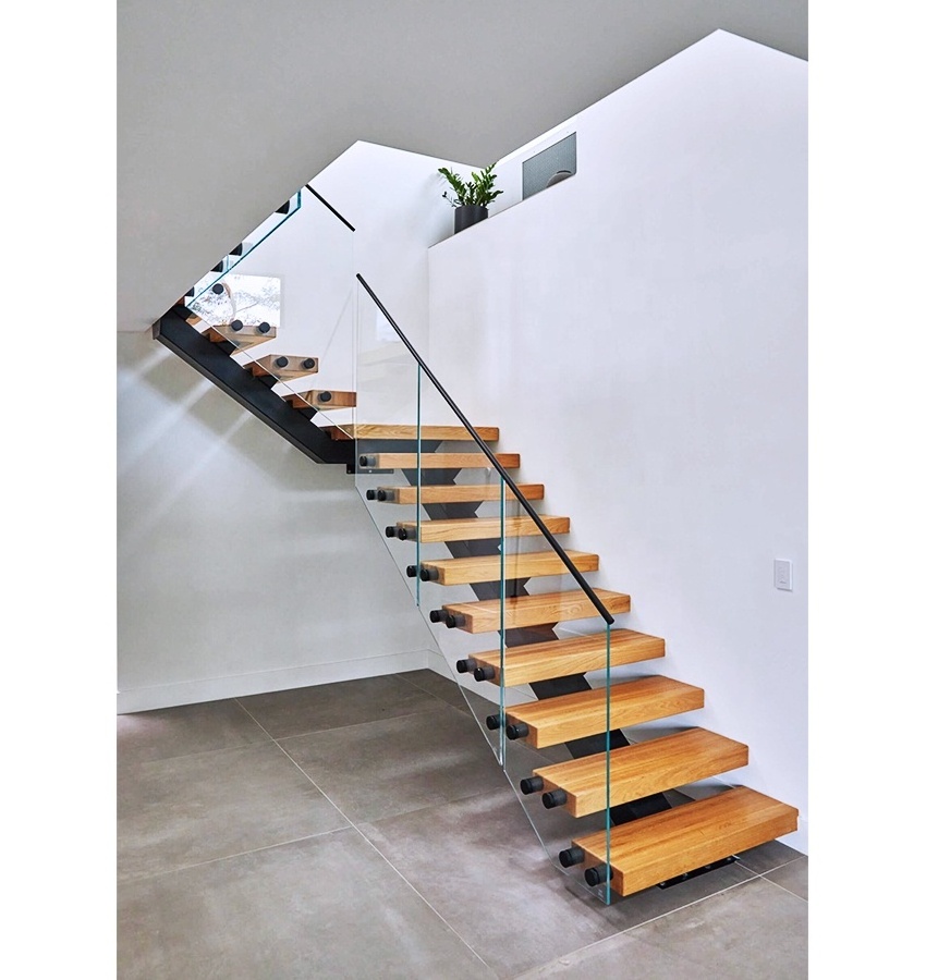 Residential Steel Stair Modern Smart Led Step Open Riser L Shape Staircase Design Smart Step Tread Floating Staircase