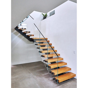 Residential Steel Stair Modern Smart Led Step Open Riser L Shape Staircase Design Smart Step Tread Floating Staircase