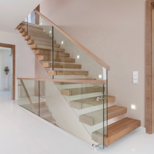 Most Selling Product Gold Handrail Aluminum Posts For Glass White Oak Stair Tread Indoor Open Floating Stair