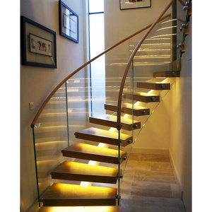 Led Floating Staircase Design Prefabricated House Straight Steel Stair Round Glass Stair Spiral Rise System Curved Staircase