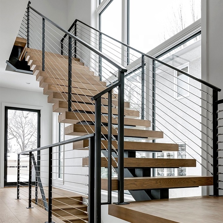 New Style Steel Staircase Design Used Spiral Metal Steel Stair Floating Wooden Metal Design Stair Tread Railing Outdoor Slide