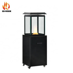 Glass flame square heater outdoor gas fire pit smokeless with wheels for easy mobility