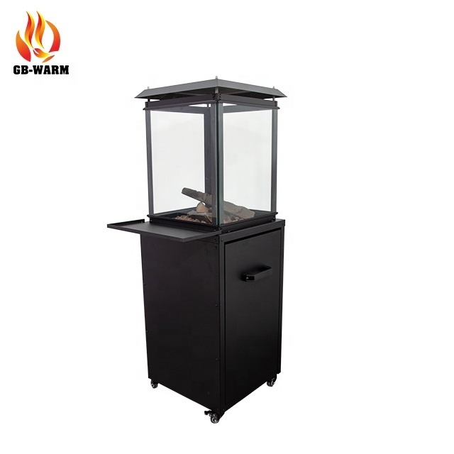 Glass flame square heater outdoor gas fire pit smokeless with wheels for easy mobility