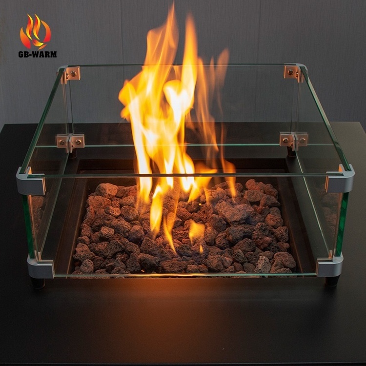 Black table volcanic stone countertop hot style gas fire pit table stainless steel burner