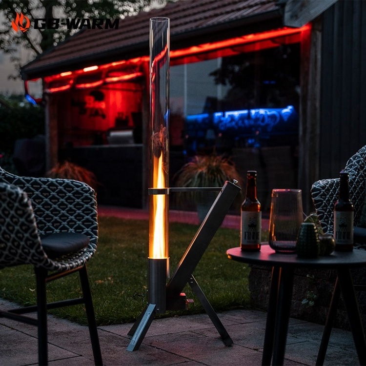 Stylish and lightweight standing outdoor glass tube stainless steel pellet patio heater