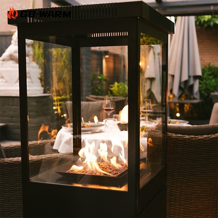 Free Standing Outdoor Patio Gas Heater with Four Glasses View Terrace Fireplace