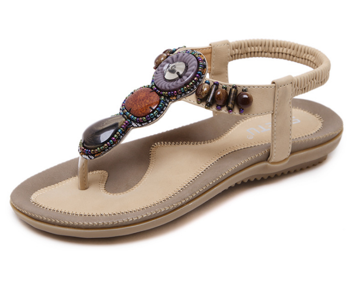 Summer 2021 ethnic style sandals women Thailand travel beach bohemian retro beaded large size flat shoes