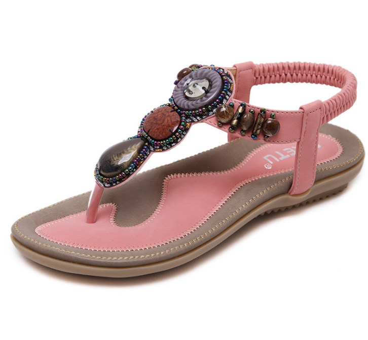 Summer 2021 ethnic style sandals women Thailand travel beach bohemian retro beaded large size flat shoes