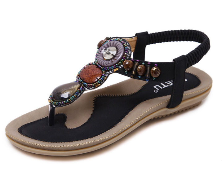 Summer 2021 ethnic style sandals women Thailand travel beach bohemian retro beaded large size flat shoes