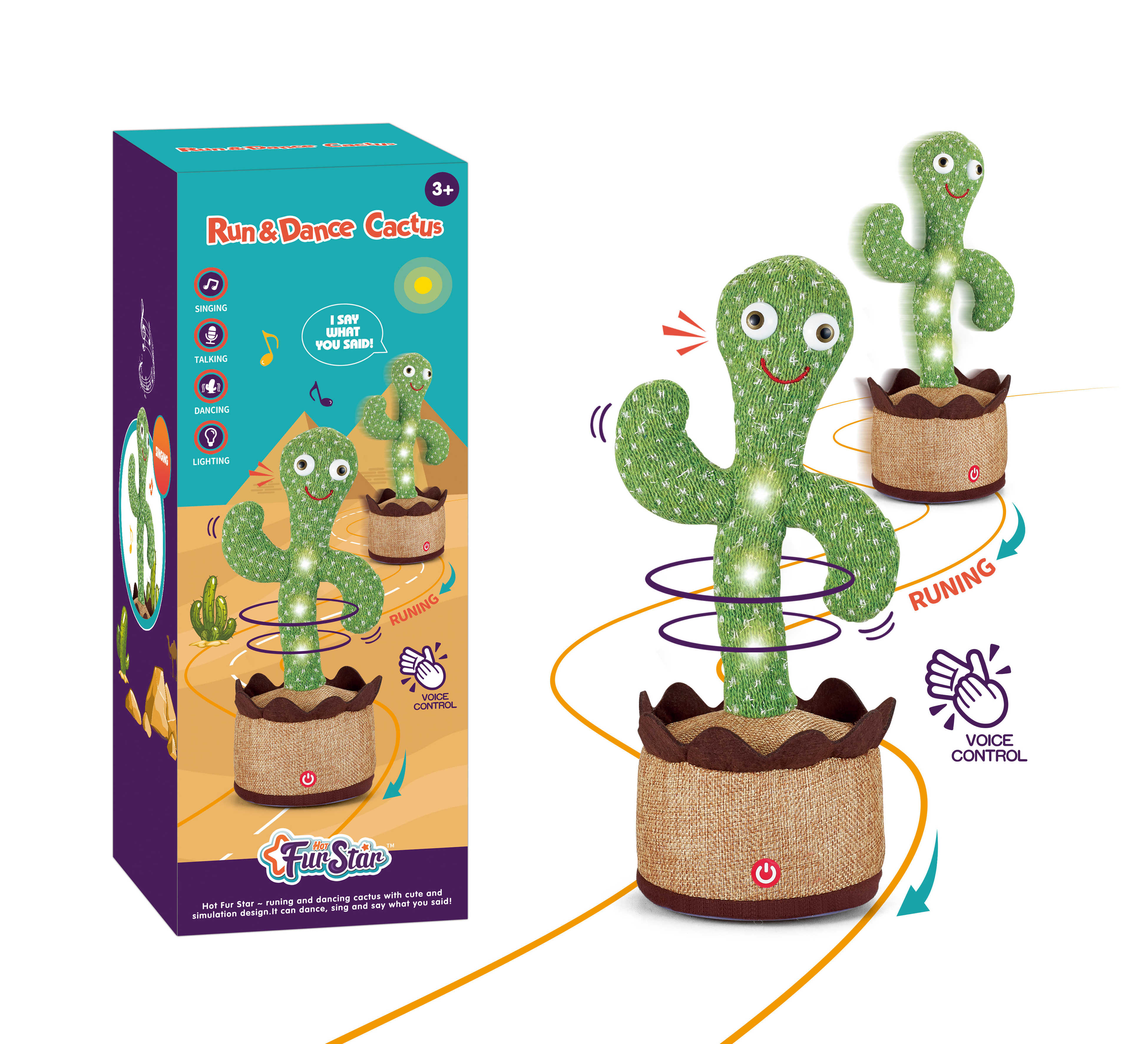 Electric Running Dancing Talking Cactus Voice Control Plants Plush Baby Toys Repeats What You Say Recorder for Kids