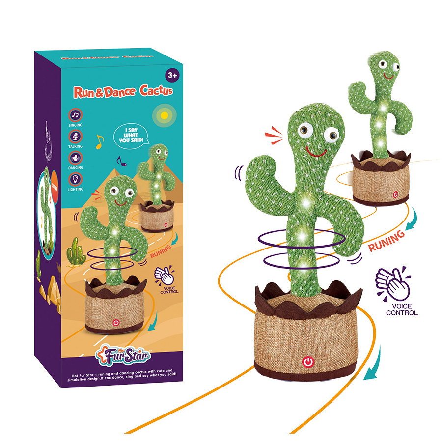 Electric Running Dancing Talking Cactus Voice Control Plants Plush Baby Toys Repeats What You Say Recorder for Kids