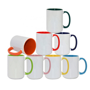 USA Warehouse Stocked Sublimation 11oz 15oz Ceramic Mugs Blanks Inner Colored Coffee Mug with Handle In Bulk