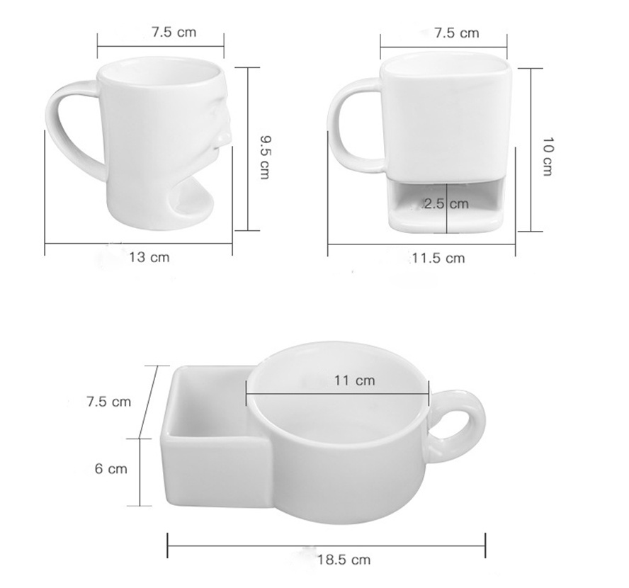 Sublimation Milk Face Cup Tea Mugs With Biscuit Pocket White Cookies Cup Holder Cookies White Ceramic Coffee Mug