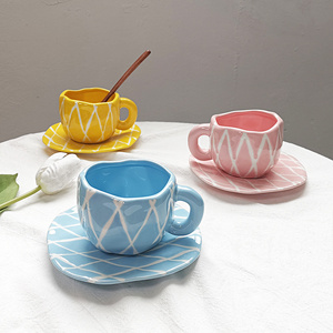 Hand pinch blue cloud cup ceramic coffee cups with irregular saucer afternoon tea cup set 300ml couple mug gifts items