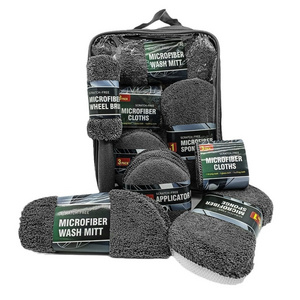 Hot sale car detailing cleaning 9 pieces set car towel home car wash gloves towel rags waxing sponge wheel brush