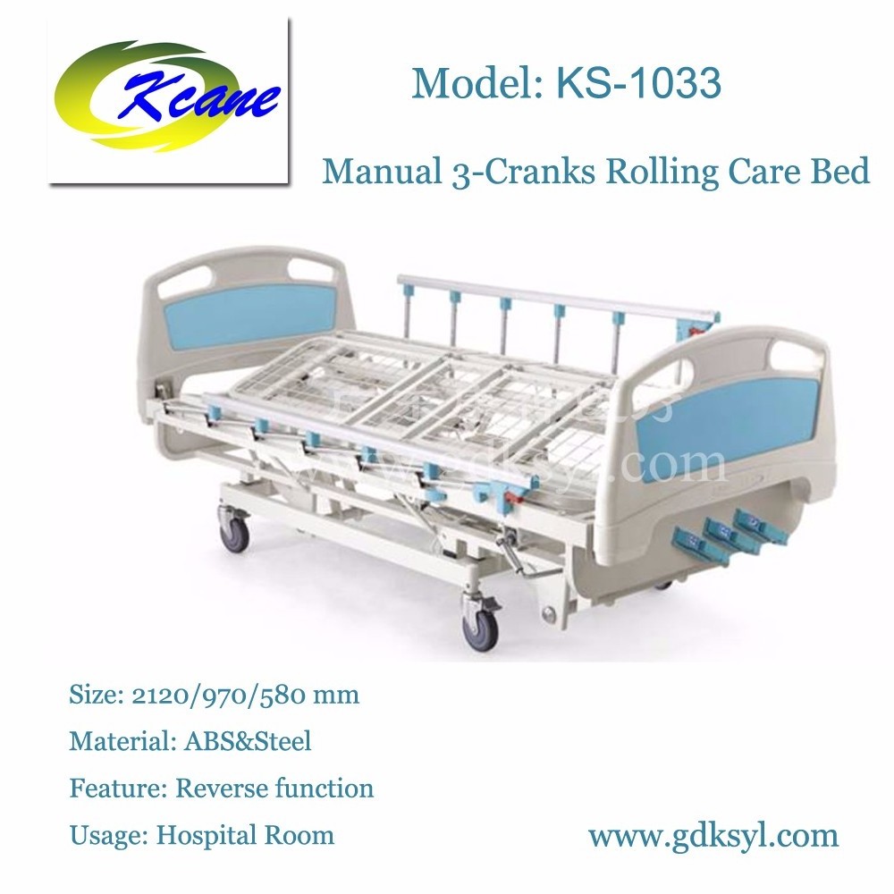 Hot Sell Cheap Price Hospital 3 Cranks Adjustable Rolling Beds Hospital Patient Bed for Bedridden Patients