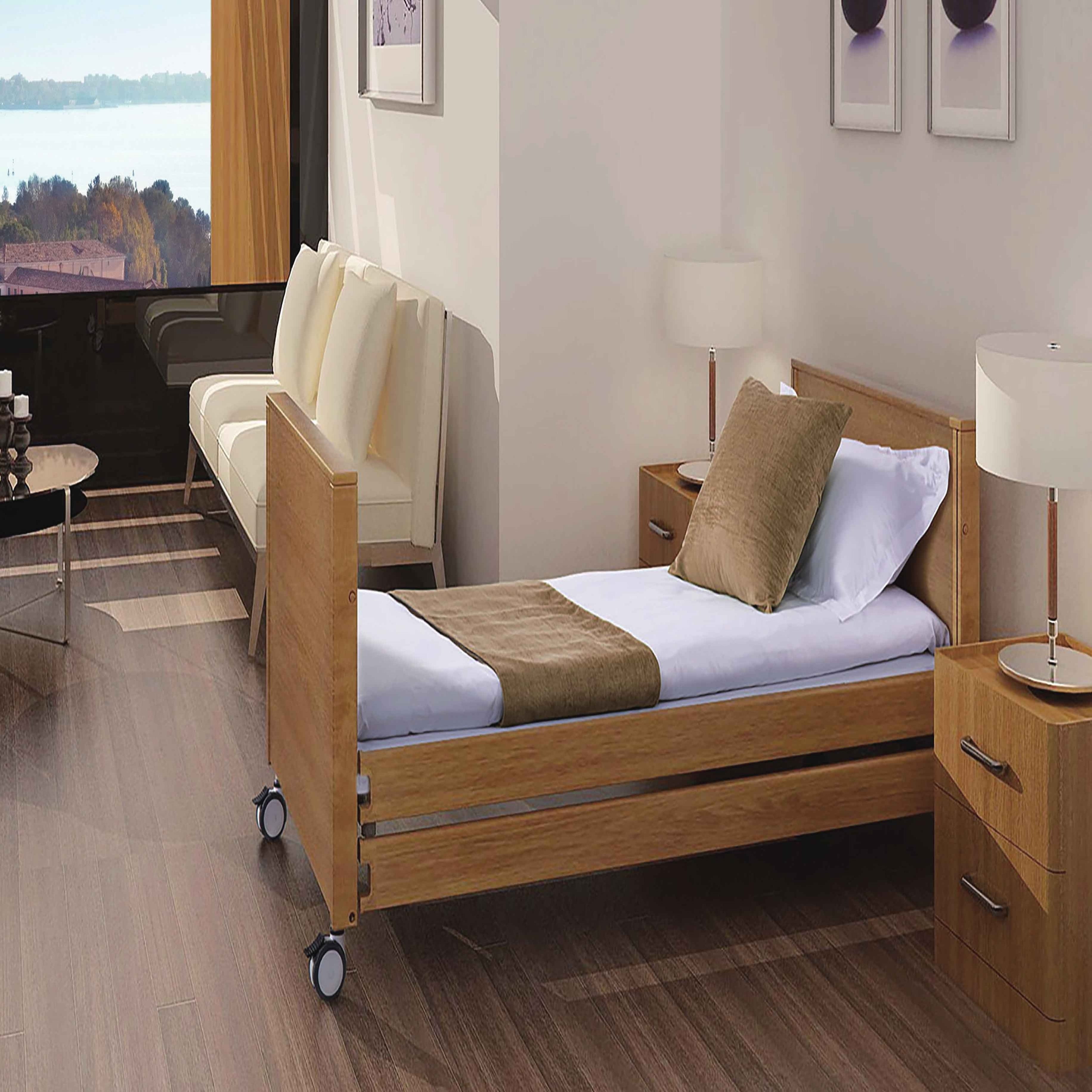 New Arrival Wooden Electric Medical Elderly Patient Nursing Room Hospital Furniture Clinic Rotating Home Care Bed