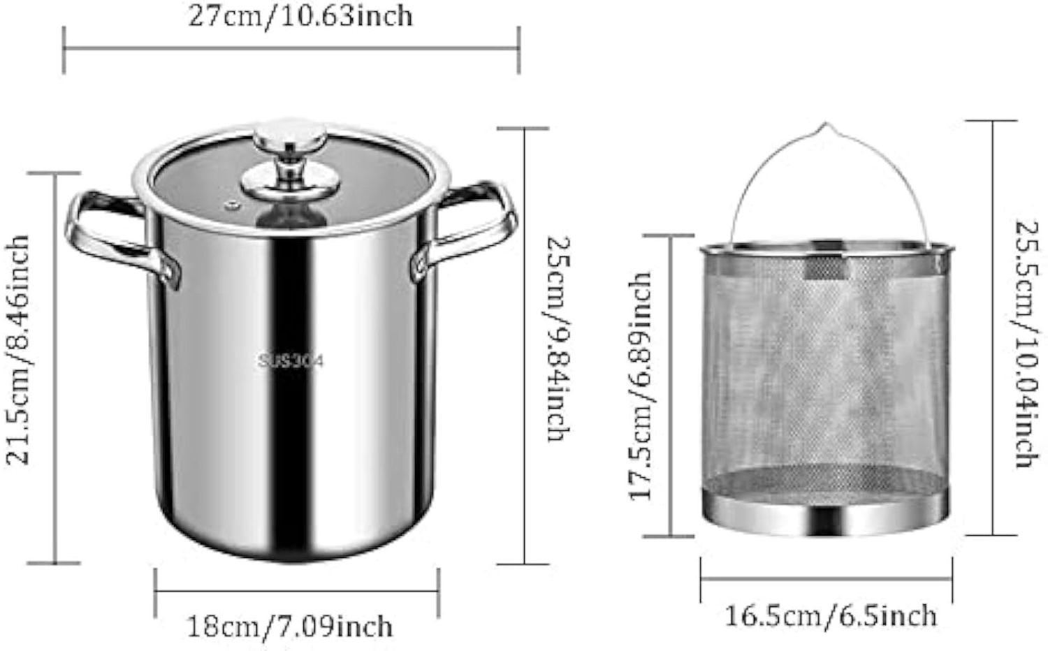 OEM 304 Stainless Steel Deep Fryer with Oil Strainer Basket & Thermometer, 169 Oz Deep Fryer Pot Tempura Small Deep Frying Pot