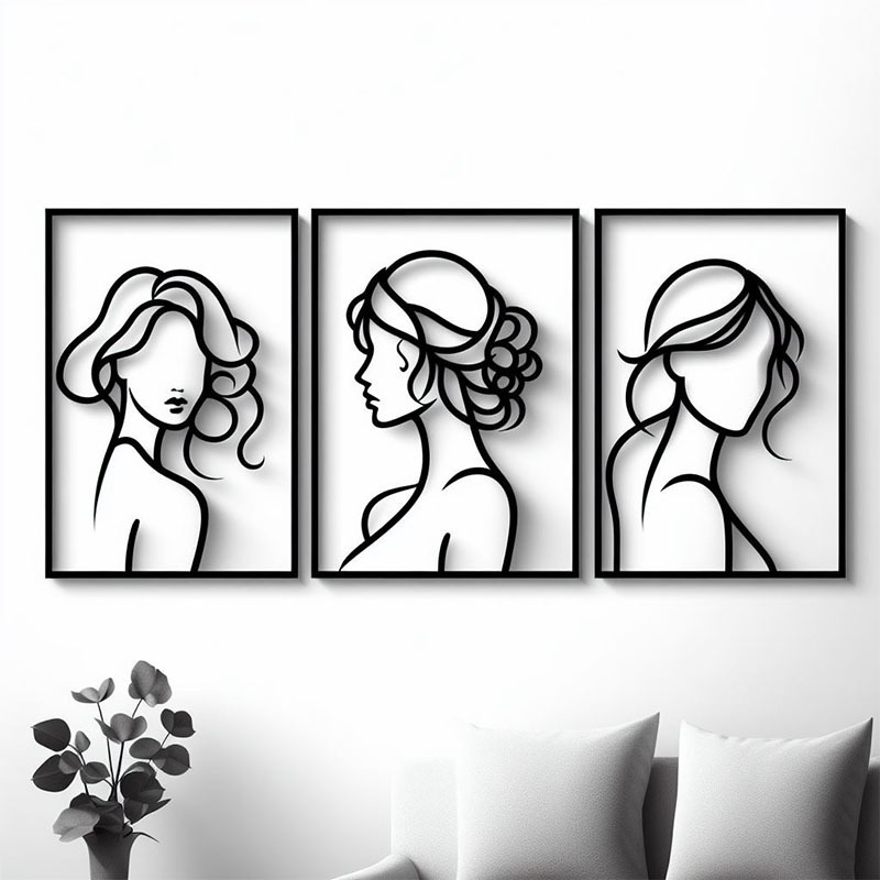 Customizable 3 Pcs Metal Wall Art Decor Minimalist Abstract Woman Wall Art metal Modern Line Drawing Wall Art Decor with box