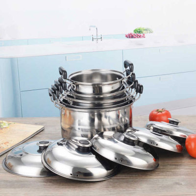 Amazon hot sale 5pcs set stainless steel soup pot set cookware set cooking pot with lid and handle