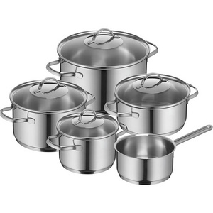 Wholesale Customized LOGO Pots 5-Piece Cookware Set with Glass Lids, Polished Cromargan Stainless Steel Cooking Pots & Saucepan