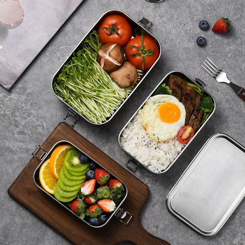 Bamboo Lid Lunch Box Rectangular Food Box with Snap Seal Lunch Box High Quality Stainless Steel 304 Food Containers Rectangle