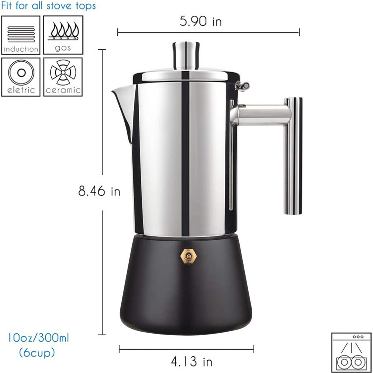 Espresso Maker Stainless Steel Italian Coffee Machine Maker 200ml Moka Pot Induction Espresso Pot